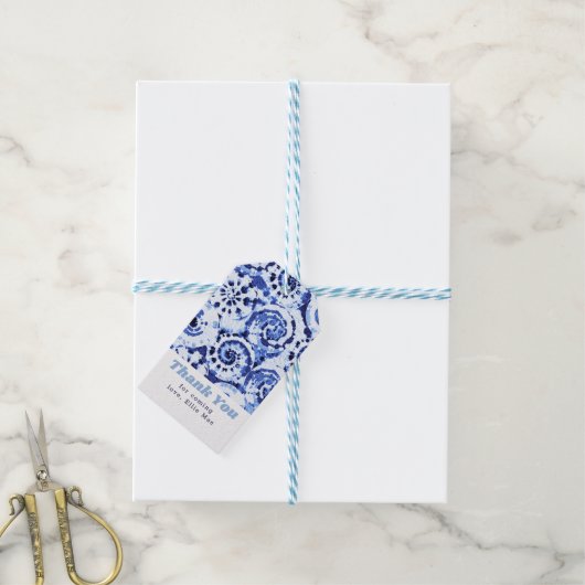 絞り染めブルー来絞りアートありがとう ギフトタグ (より糸付き)