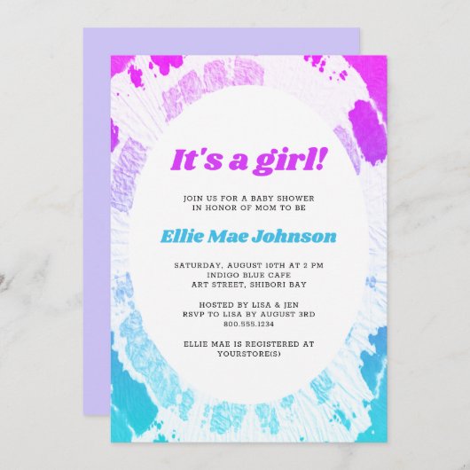 絞り染めベビーシャワー女の子招待状 招待状 (正面/裏面)