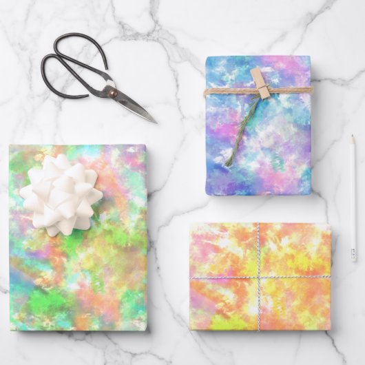 絞り染めボカラフルホレトロヒッピーパターン ラッピングペーパーシート (正面)