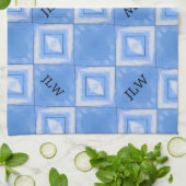 絞り染めボホシックブルーアンドホワイト市松模様に キッチンタオル (折り畳み)