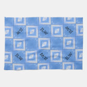 絞り染めボホシックブルーアンドホワイト市松模様に キッチンタオル (横)