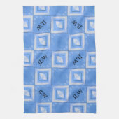 絞り染めボホシックブルーアンドホワイト市松模様に キッチンタオル (縦)