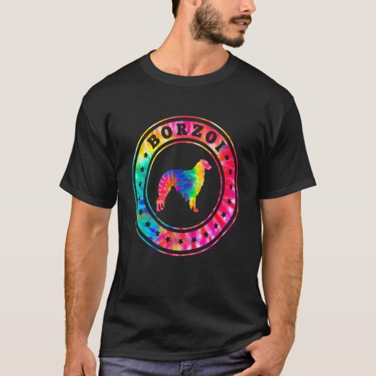 絞り染めボルゾイドッグママパパペット Tシャツ (正面)