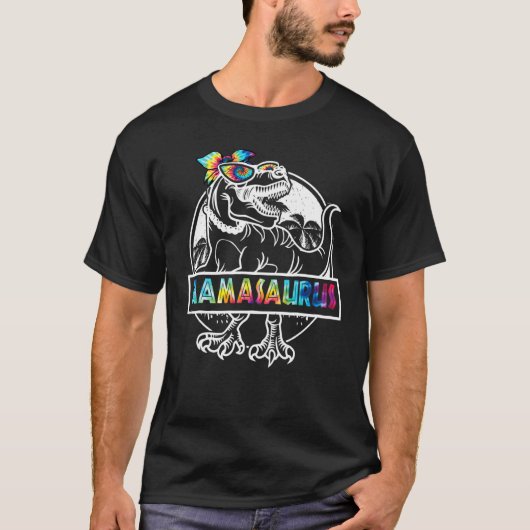 絞り染めママサウルス恐竜Tレックスマママママママモマモテ Tシャツ (正面)