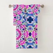 絞り染めマンダラパターンデニムブルーとピンク バスタオルセット (インサイチュ)