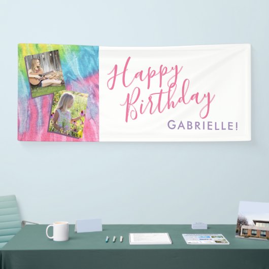 絞り染めモダンヒッピー写真誕生日 横断幕 (トレードショー)