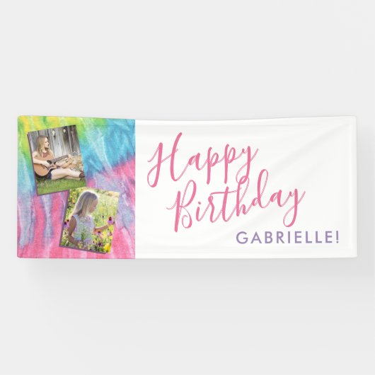 絞り染めモダンヒッピー写真誕生日 横断幕 (横)