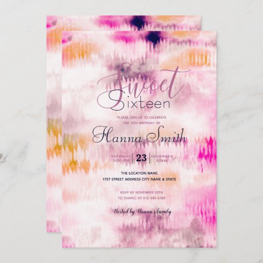 絞り染めモダン抽象芸術ピンク 招待状 (正面/裏面)