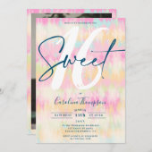 絞り染めユニコーンレインボーパステルフォントフォトスイート16 招待状 (正面/裏面)