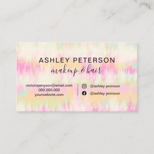 絞り染めユニコーン虹のハートメイクアップと髪 名刺 (裏面)