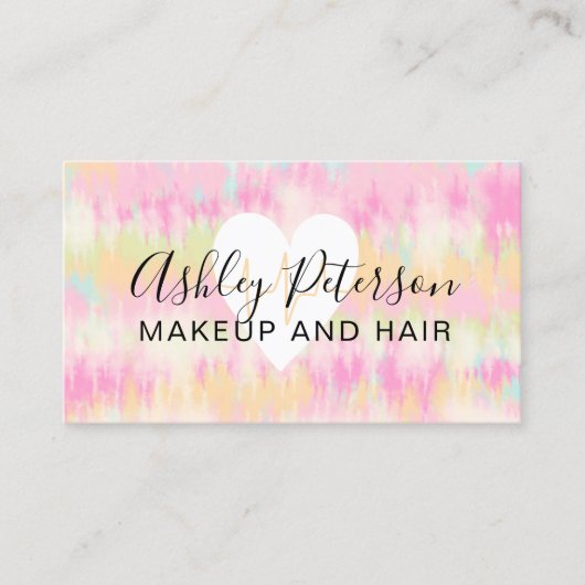 絞り染めユニコーン虹のハートメイクアップと髪 名刺 (正面)