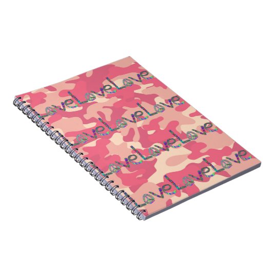 絞り染めラブオンピンク迷彩柄ノート ノートブック (右側)