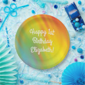 絞り染めレインボーバースデーパーティーキッズかわいい ペーパープレート (パーティー)