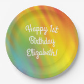 絞り染めレインボーバースデーパーティーキッズかわいい ペーパープレート (正面)