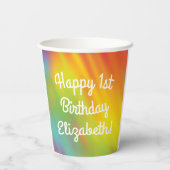 絞り染めレインボーバースデーパーティーキッズかわいい 紙コップ (裏面)