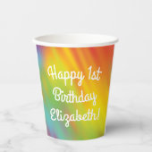 絞り染めレインボーバースデーパーティーキッズかわいい 紙コップ (正面)