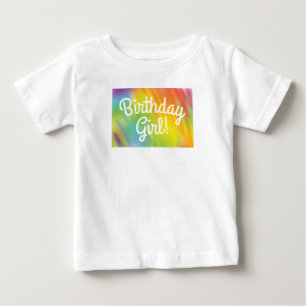 絞り染めレインボーバースデーパーティーキッズカワイイ ベビーTシャツ