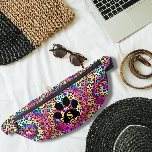 絞り染めレインボーレオパードプリントブラックポーテイクールンス ファニーパック