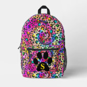 絞り染めレインボーレオパードプリントブラックポーテイクールンス プリントバックパック (正面)