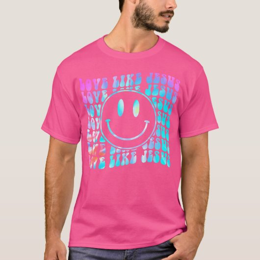 絞り染めレトロラブライクイエズハッピー顔美学 Tシャツ (正面)