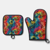 絞り染めレトロ カラフル 鍋つかみ&鍋敷きセット (正面)