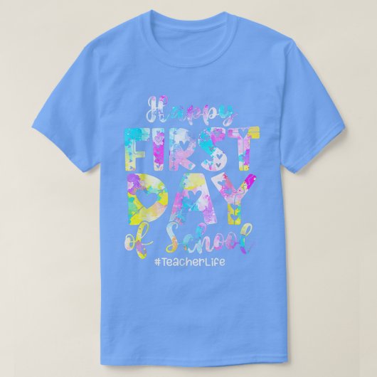 絞り染め先生ライフ幸せな最初の日バックスクー Tシャツ (デザイン正面)