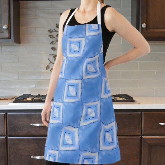 絞り染め市松模様にブルーとホワイト エプロン
