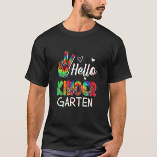 絞り染め平和サインこんにちは幼稚園の初日 Tシャツ