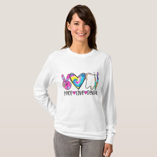 絞り染め平和ラブデンタル歯科歯科医師労働デイキリスト Tシャツ (正面フル)