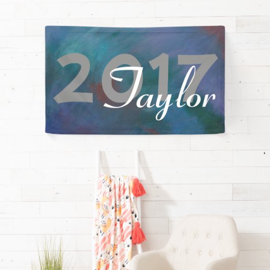 絞り染め抽象芸術 | ブルーグリーンパープル卒業 横断幕 (インサイチュ)