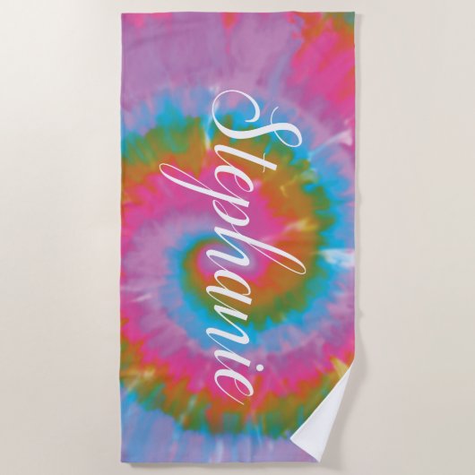 絞り染め旋回抽象芸術パーソナライズされた夏 ビーチタオル (正面)