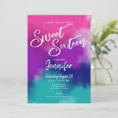 絞り染め水彩ピンクパープルスウィート16誕生日 招待状 (スタンド正面)
