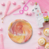 絞り染め炎赤オレンジパインタリーラブウォーターカラー ペーパープレート (パーティー)