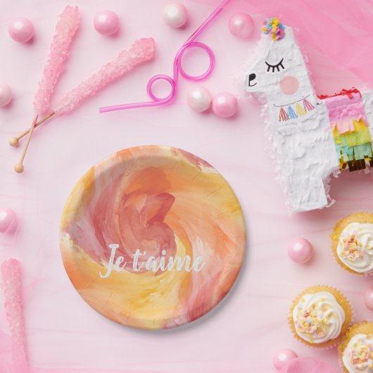 絞り染め炎赤オレンジパインタリーラブウォーターカラー ペーパープレート (パーティー)