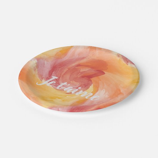 絞り染め炎赤オレンジパインタリーラブウォーターカラー ペーパープレート (アングル)