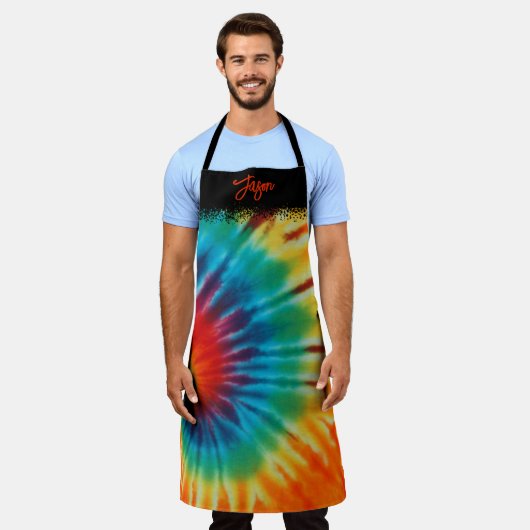 絞り染め緩和曲線と黒 エプロン (着用した状態)