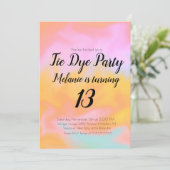 絞り染め誕生日パーティーピンクカラフルオレンジ 招待状 (スタンド正面)