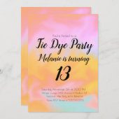 絞り染め誕生日パーティーピンクカラフルオレンジ 招待状 (正面/裏面)