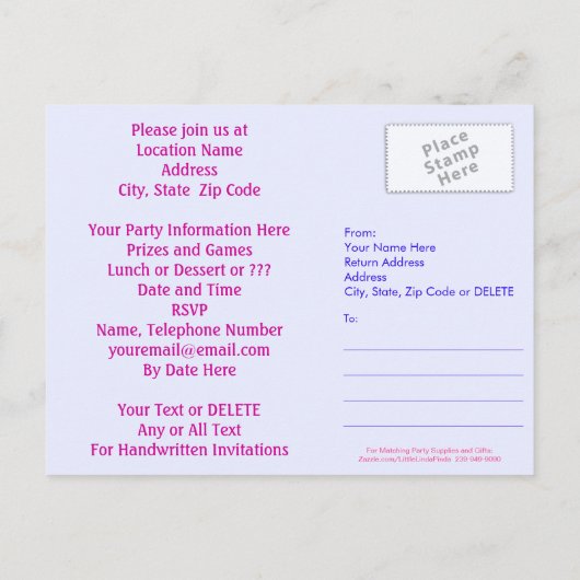 絞り染め誕生日招待状のカスタマイズ インビテーションポストカード (裏面)