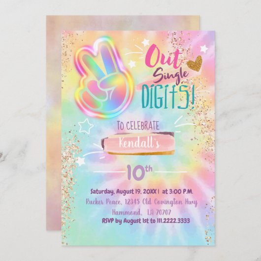 絞り染め誕生日招待状ピースアウト独身の桁 招待状 (正面/裏面)
