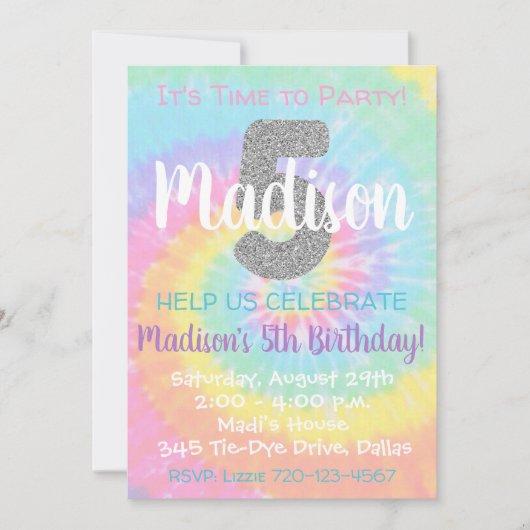 絞り染め誕生日招待状5th誕生日 招待状 (正面)