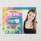 絞り染め誕生日Get Messyおもしろい女の子写真 招待状 (正面/裏面)