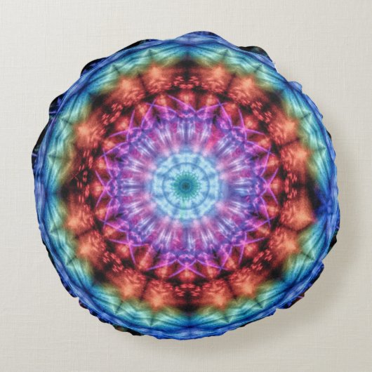 絞り染め鮮やか万華鏡のように千変万化するパターンレインボーマンダラ ラウンドクッション (裏面)