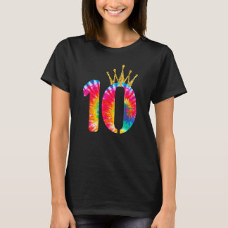 絞り染め10th誕生日ガールクラウン10歳Bday Tシャツ
