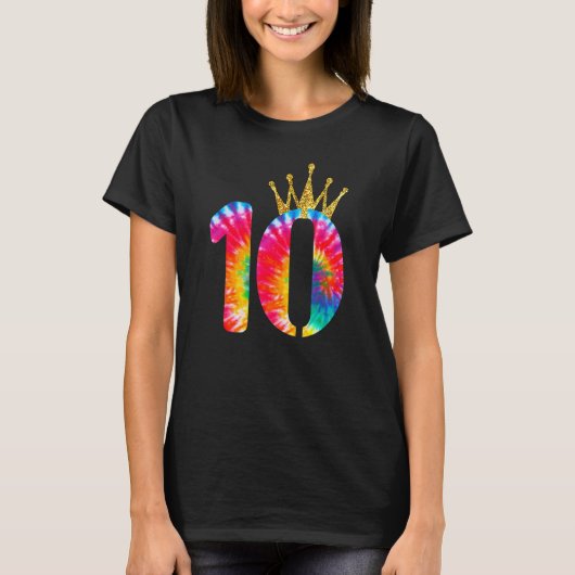 絞り染め10th誕生日ガールクラウン10歳Bday Tシャツ (正面)