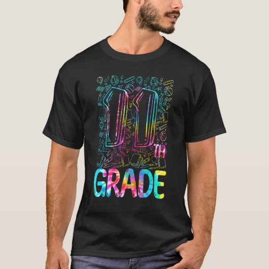 絞り染め11級タイポグラフィ11級バック Tシャツ (正面)