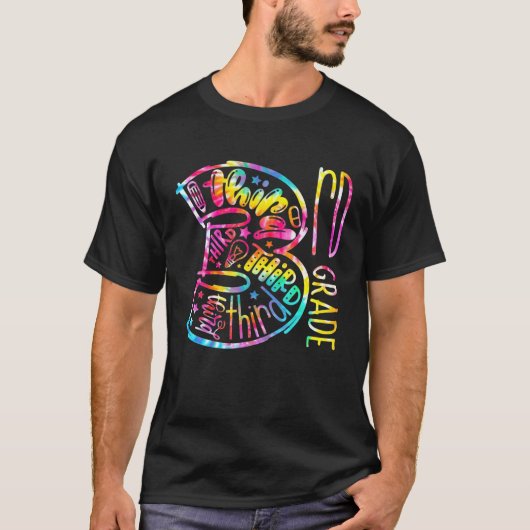 絞り染め3年生タイポグラフィ先生生徒戻る Tシャツ (正面)
