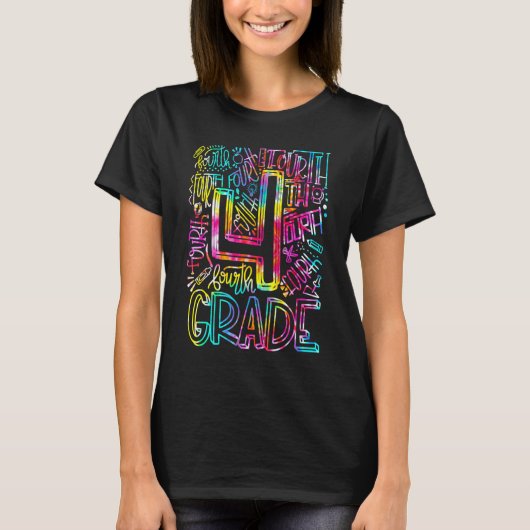 絞り染め4級タイポグラフィチーム4級ティー Tシャツ (正面)