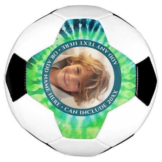 絞り染め- 1枚の写真 – カスタム文字 – 緑の青 サッカーボール (回転)