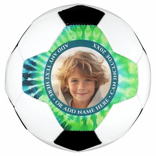 絞り染め- 1枚の写真 – カスタム文字 – 緑の青 サッカーボール (正面)